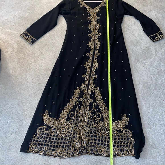 XL‎ Modest Ethnic Abaya Kaftan Maxi Evening Dress Muslim Black Gold Beaded - Picture 5 of 16